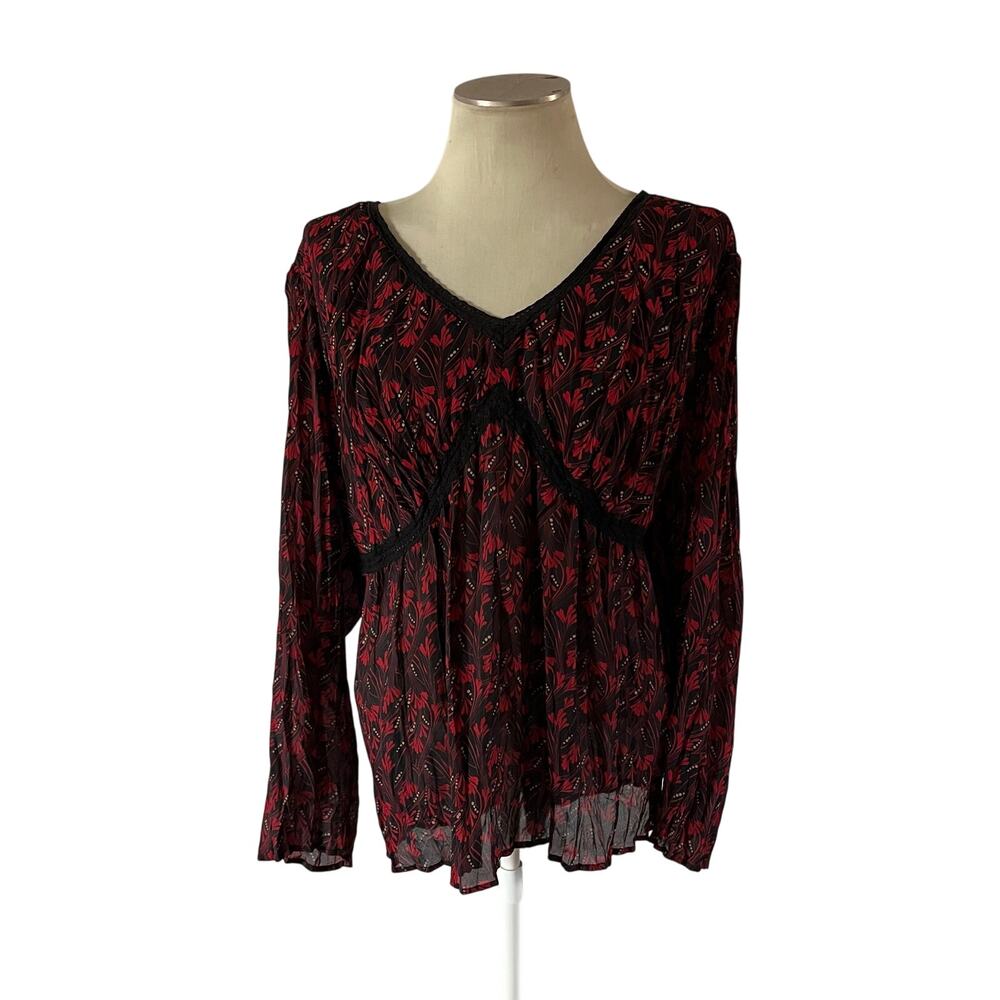 Y2K 2000s Black Red Dark Floral Babydoll Top Plus Sz 4X Witchy Whimsygoth Grunge